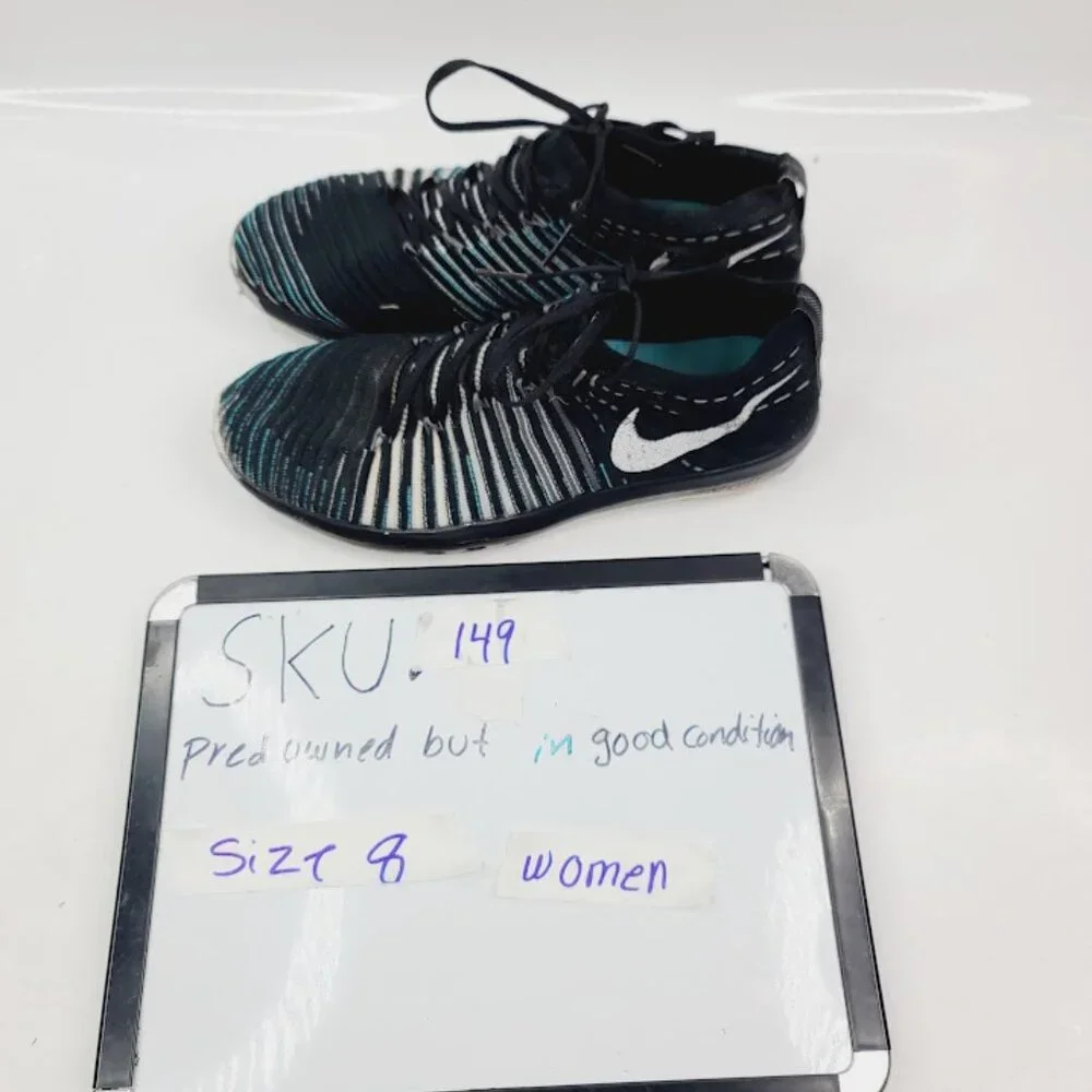Nike Women's Black Teal Free Transform Flyknit Mesh Athletic Running Shoes‎ Sz 8